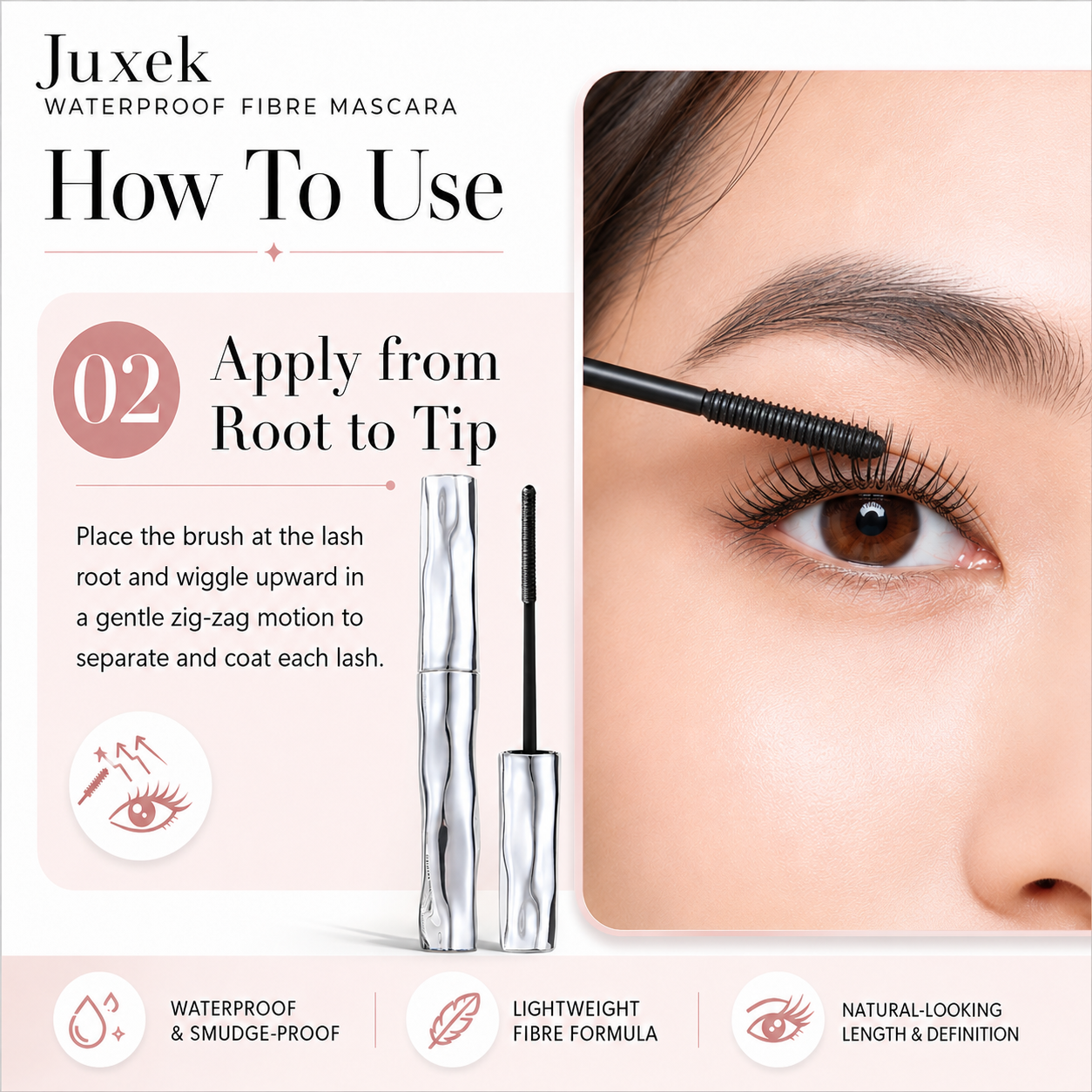 Juxek Waterproof Fibre Mascara Step 2 Apply from root to tip